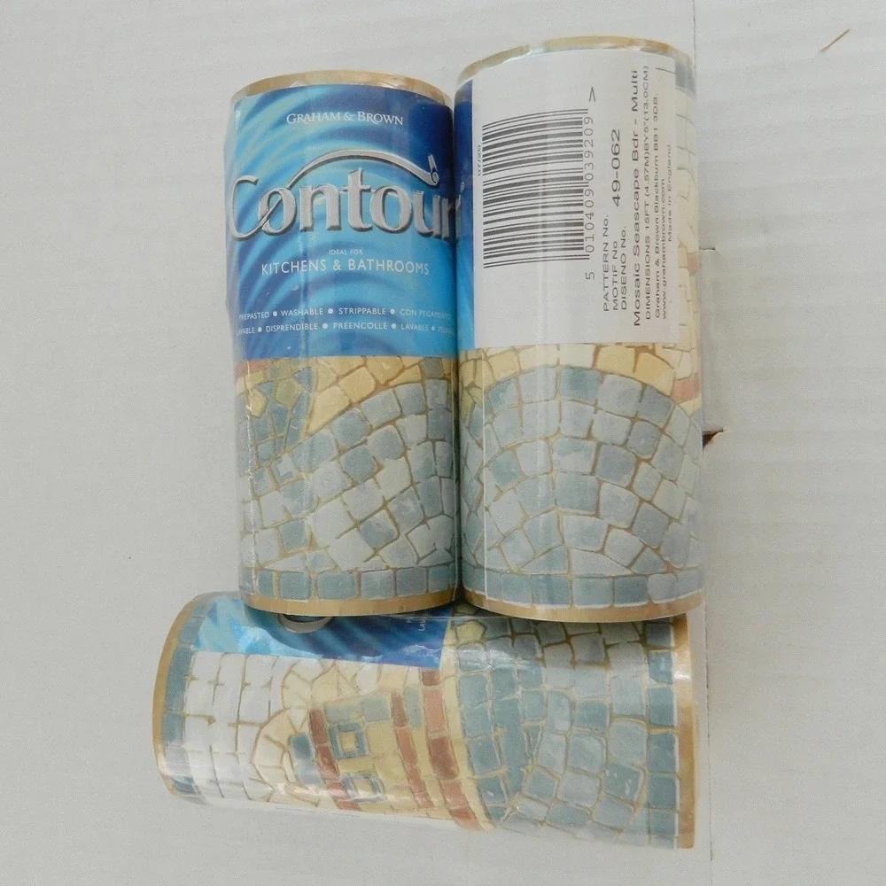 Graham & Brown Wallpaper Border 5in Multi Mosaic Seascape 3 Rolls 49-062 Coastal